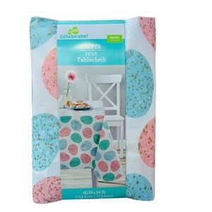 Way to Celebrate Easter Peva 60x84 Tablecloth Colorful Easter Eggs Vinyl NEW